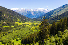 Great Majestic Landscape View Of Natural Swiss Alps In The Grisons Canton