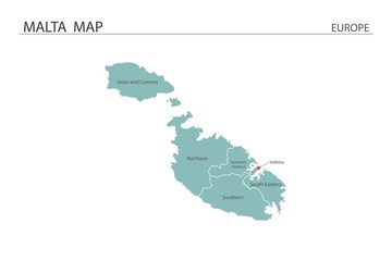  Malta map vector illustration on white background. Map have all province and mark the capital city of Malta.
