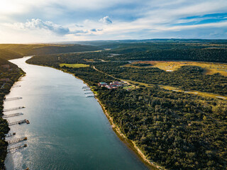 Poster - Aerial view of river with beautiful skyline