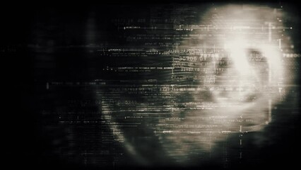 Aufkleber - Futuristic abstract de-focus flowing data matrix, telemetry and encrypt numbers display with particles simulation in cyber space environment for head up display loop background