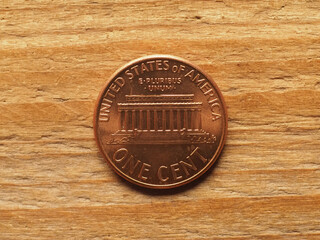 Wall Mural - 1 cent coin, reverse side showing Lincoln memorial, currency of