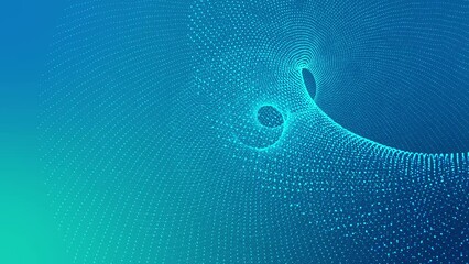 Wall Mural - Blue glowing particles and fiber splines make swirl patterns on a 4K abstract background.