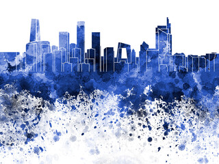 Sticker - Beijing skyline in blue watercolor on white background