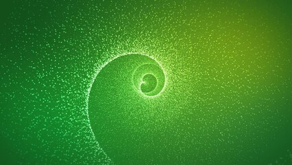 Wall Mural - Spiral shiny vortex spinning on a 4K green background with floating particles.