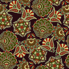  Seamless Paisley pattern in indian textile style. Floral vector illustration