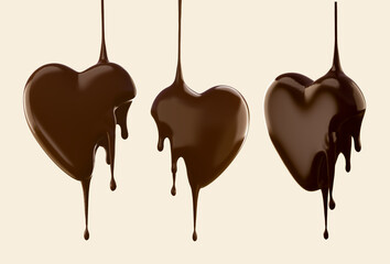 Wall Mural - Chocolate splash in shape of heart, love of chocolate isolated on white background Include clipping path, 3d illustration.