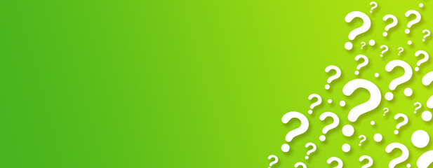 Wall Mural - white question marks, large and small, on a bright green background.