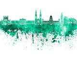 Fototapeta Londyn - Belfast skyline in green watercolor on white background
