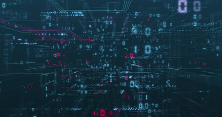 Wall Mural - digital data network animation depicting binary code calculations and data processing. digits, lines