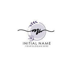 Wall Mural - MW Luxury initial handwriting logo with flower template, logo for beauty, fashion, wedding, photography