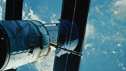 Wall Mural - Space Telescope Floating Above Earth. Beautiful photorealistic render. 