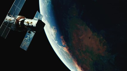 Wall Mural - Space Telescope Floating Above Earth. Beautiful photorealistic render. 