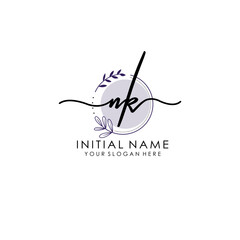 Canvas Print - NK Luxury initial handwriting logo with flower template, logo for beauty, fashion, wedding, photography