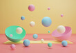 © josemi - light background with colored spheres floating in the air on green and pastel pink hemispheres