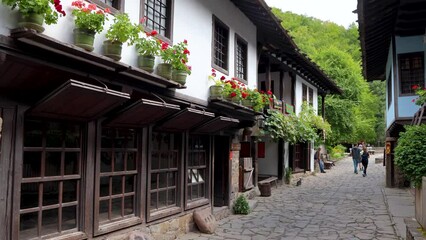 Sticker - 4k video of houses in Etar open air museum near Gabrovo , Bulgaria