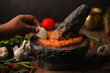chutney grinding in mortar and pestle,south indian food