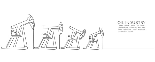 Aufkleber - Oil pumps jacks platforms of One continuous line drawing. Drilling rigs petroleum production and trade industry in simple linear style. Non-renewable energy concept. Doodle Vector illustration