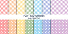 Lumberjack And Polka Dots Rainbow Pastel Colors Seamless Patterns Collections