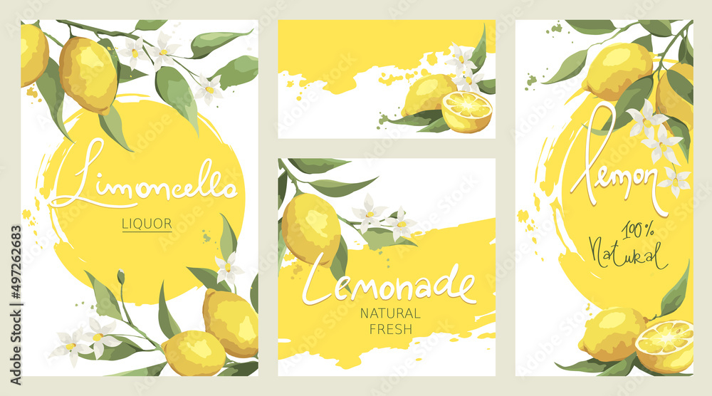 Spring Lemon Label Set of labels with lemon branches. Floral design elements for label of ...