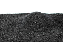 Black Fine-grained Gunpowder For Filling Rifle Cartridge Cases, Poured In A Small Pile, Highlighted On A White Background. Texture Of Black Gunpowder.