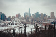 Photo of Edmonton downtown in snow showing Alberta Legislature and Walterdale Bridge