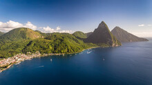 Aerial Scenic View Of The Gros Piton Mountain Peak In The Saint Lucia Island