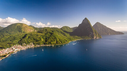 Wall Mural - Aerial scenic view of the Gros Piton mountain peak in the Saint Lucia Island