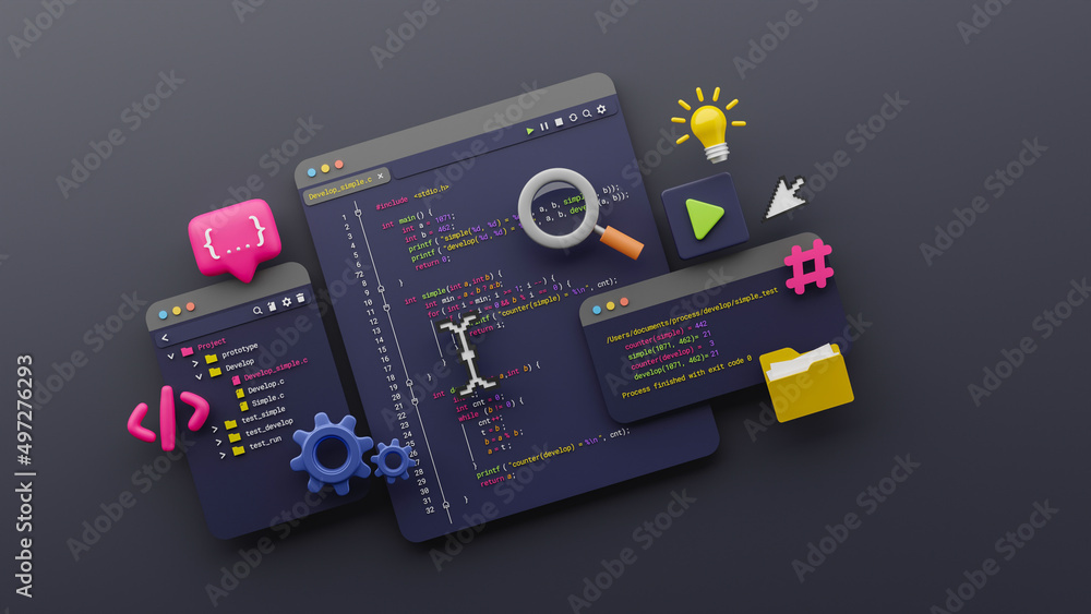 Programmer developer typing script source languages coding symbols icon ...