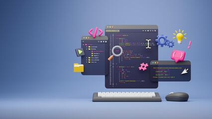 Wall Mural - programmer developer typing script source languages coding symbols icon development project data pro