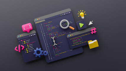 Wall Mural - programmer developer typing script source languages coding symbols icon development project data pro