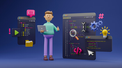 Wall Mural - programmer developer typing script source languages coding symbols icon development project data pro