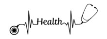 Continous Draw Stethoscope With Health Text, Ekg Line Design Isolated On White Background. Healthcare Symbol To Use In Health Industry, Cardiology, Medical Care, Hospital, Health Science Projects.