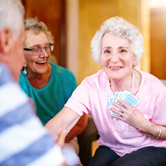 Sticker - You cant see my cards. Cropped shot of seniors playing cards in their retirement home.