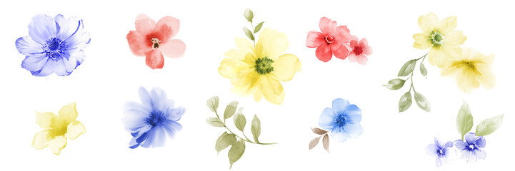 Wall Mural - Computer drawn flower illustration. Watercolor Flowers.Manual composition.Big Set watercolor elements.