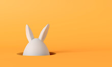 Easter Bunny Egg. Easter Egg Shape With Rabbit Ears On A Bright Yellow Background. 3D Rendering