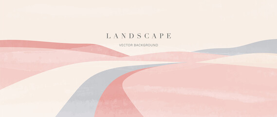 Wall Mural - abstract pink landscape background. panorama view wallpaper in minimal style with hill, desert, sand