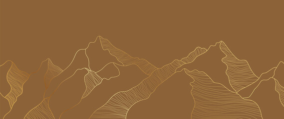 Wall Mural - abstract mountain landscape background. luxury line art wallpaper with hills and sun in gold wave li