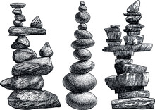 Stack Of Stones Illustration, Drawing, Engraving, Ink, Line Art, Vector