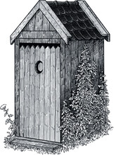 Outhouse Illustration, Drawing, Engraving, Ink, Line Art, Vector