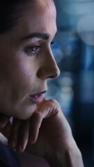 Aufkleber - Confident Beautiful Mature Woman Looks at Monitor Screens Focused. Professional Businesswoman Thinking Hard While Working on Computer in the Office. Closeup Face Portrait. Vertical Screen 9:16