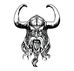 Vector illustration of Viking with Helmet, Armor on the White background. Hand-drawn illustration for mascot sport logo badge label sign poster emblem patch t-shirt printing. Vector Logo