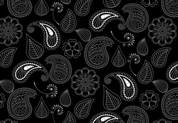 Wall Mural - oriental paisley pattern black and white color. retro floral vector of paisley background pattern