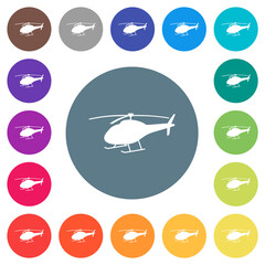 Canvas Print - Helicopter silhouette flat white icons on round color backgrounds