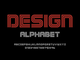 Poster - modern line style alphabet design with uppercase, numbers and symbols