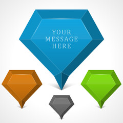 Wall Mural - Web geometric label polygon vector template. Blue glass crystal banner with green futuristic design. Poly element with orange volumetric structures for digital presentation and messages.