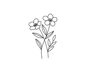 Wall Mural - Vector isolated two intertwined pretty flowers colorless black and white contour line doodle drawing