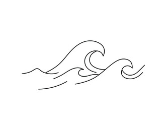 Wall Mural - Vector isolated multiple high waves colorless black line simple graphic drawing. 