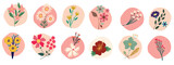 Fototapeta Boho - Set of boho flowers with circle background vector graphic