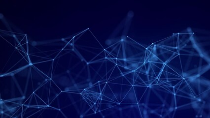 Network connection structure. Abstract blue background with moving dots and lines. Futuristic illustration. Digital technology design. 3d rendering.