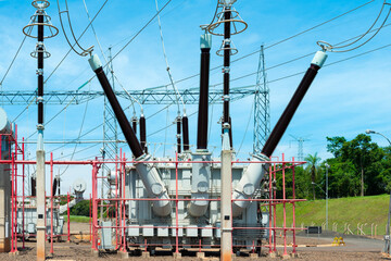 Wall Mural - Power Transformer in High Voltage Electrical Outdoor Substation